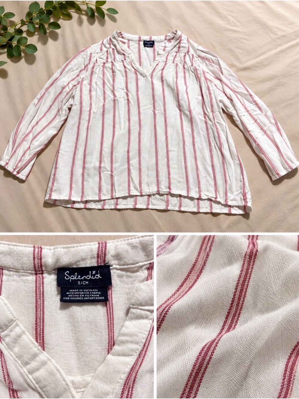 Splendid Kids Cream Top with Pink Vertical Stripes